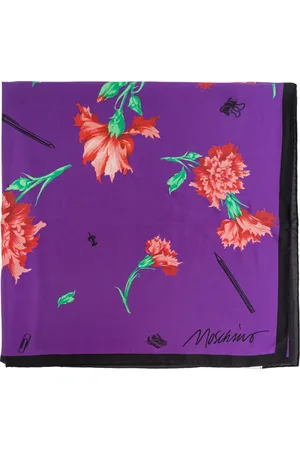Moschino Accessoires, unisex, Paars, ONE Size, Zijden sjaal met bloemenpatroon