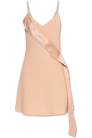 BLUMARINE Kleedjes, Dames, Roze, S, Satijn, Jurk met satijnen ceintuur