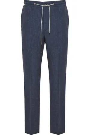 corneliani Broeken, Heren, Blauw, 2Xl, Linnen, Linnen trekkoordbroek met zakken