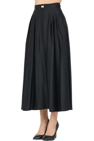 Elisabetta Franchi Rokken, Dames, Zwart, M, Satijn, Zwarte Midi Rok met Gouden Riem