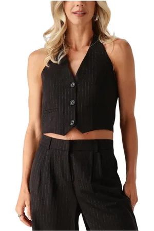 Envii Tops, Dames, Zwart, S, Zwarte Top met Zilveren Streep