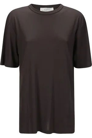 STUDIO NICHOLSON Tops, Dames, Bruin, S, Lyocell Crew Neck T-Shirt