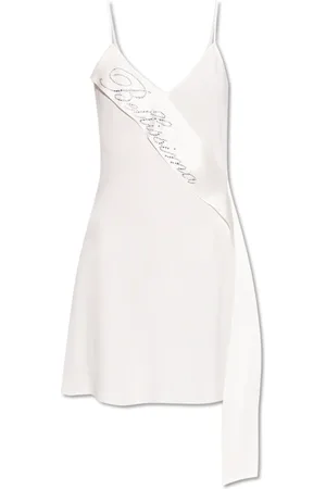 BLUMARINE Kleedjes, Dames, Wit, S, Satijn, Jurk met satijnen ceintuur