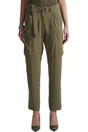 BARBARA BUI Broeken, Dames, Groen, L, Luxe Khaki Broek Montpellier Coqueline Stijl