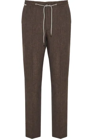 corneliani Broeken, Heren, Bruin, XL, Linnen, Linnen trekkoordbroek met zakken