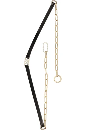 Kazar Accessoires, Dames, Zwart, 90 CM, Leer, Smalle zwarte riem met gouden ketting