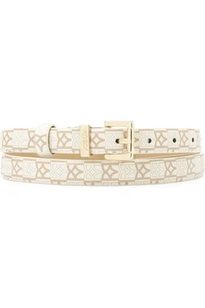 Kazar Accessoires, Dames, Wit, 80 CM, Leer, Smalle riem versierd met monogrammen