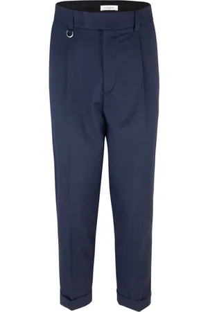 Paolo Pecora Broeken, Heren, Blauw, M, Polyester, Blauwe Geplooide Slimme Pijp Broek