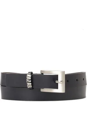 Kazar Accessoires, Dames, Blauw, 90 CM, Leer, Donkerblauwe riem met logo op de riemlus