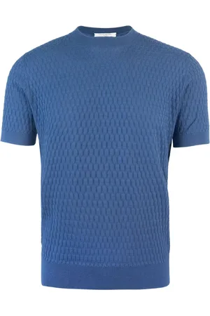 Paolo Pecora Tops, Heren, Blauw, XL, Katoen, Blauwe Trui Slim Fit Katoen Geribbeld