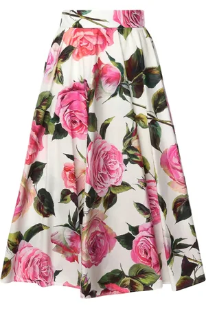 Dolce & Gabbana Rokken, Dames, Veelkleurig, S, Katoen, Bloemenprint katoenen midi-rok
