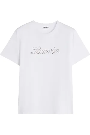 Lanvin Tops, Dames, Wit, L, Katoen, Geborduurd Script Logo T-shirt
