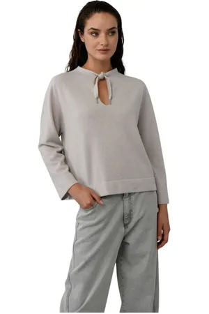 PANICALE Truien, Dames, Grijs, L, Wol, Druppelhalslijn Wol Kasjmier Trui