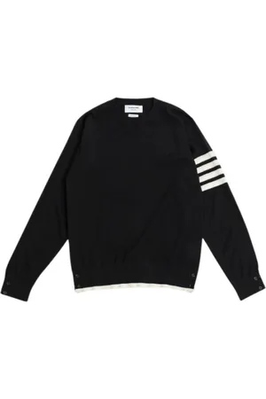 Thom Browne Truien, Heren, Zwart, L, Wol, Zwarte wollen trui met driekleurig detail
