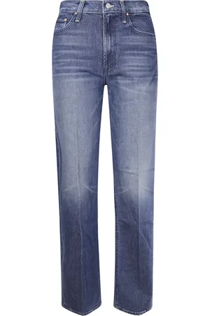 Mother Jeans, Dames, Blauw, W27, Denim, Versleten Straight Leg Jeans