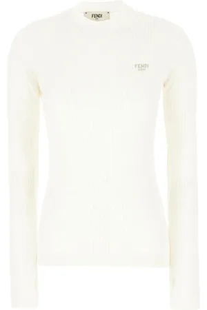 Fendi Tops, Dames, Wit, S, Wol, Witte geribbelde top met ronde hals