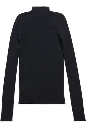 Balenciaga Truien, Dames, Zwart, S, Zwarte Gebreide Trui Ronde Hals Lange Mouw