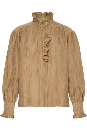 Karen by Simonsen Blouses & Shirts, Dames, , S, Nylon, Elegante Pofmouw Blouse Geroosterde Kokosnoot