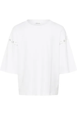 Karen by Simonsen Tops, Dames, Wit, 2Xs, Katoen, Heldere Witte Tee Top met Slimme Details