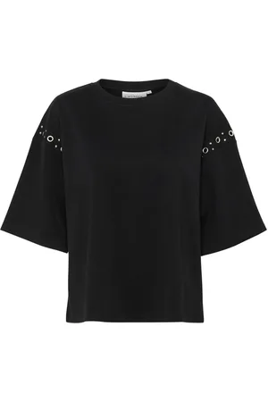 Karen by Simonsen Tops, Dames, Zwart, S, Katoen, Meteorite Tee Top met Stijlvolle Details