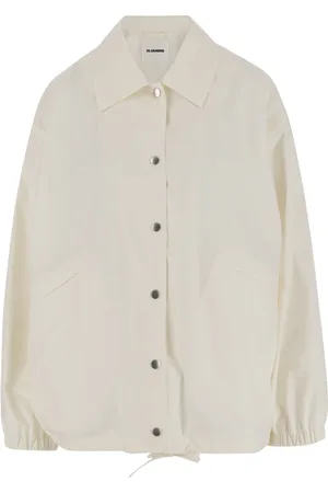 Jil Sander Jassen, Dames, Wit, M, Katoen, Logo Katoenen Jas met Trekkoordzoom