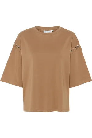Karen by Simonsen Tops, Dames, , L, Katoen, Stijlvolle Tee Top Geroosterde Kokosnoot