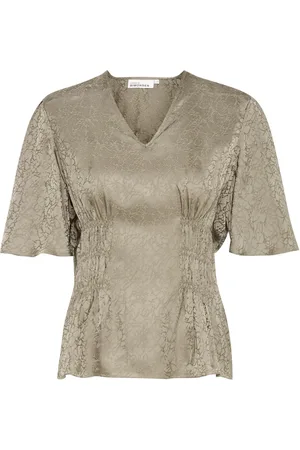 Karen by Simonsen Blouses & Shirts, Dames, , S, Elegante V-hals Top met Elastiekpanelen