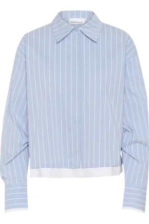 Karen by Simonsen Blouses & Shirts, Dames, Blauw, L, Gestreepte Geknipte Shirt met Kraag