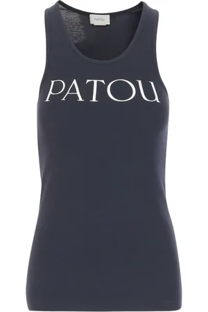 Patou Tops, Dames, Blauw, L, Katoen, Logo Tank Top Navy White Cotton