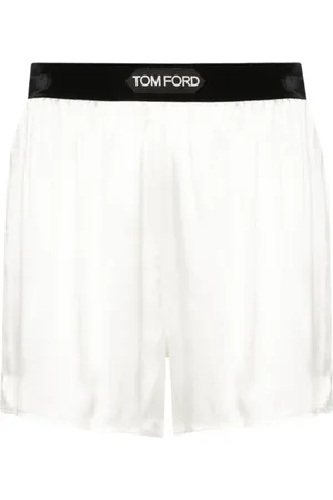 Tom Ford Korte broeken, Dames, Wit, S, Satijn, Witte Zijden Shorts met Logopatch