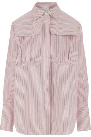 Patou Blouses & Shirts, Dames, Roze, S, Katoen, Gestreepte katoenen overhemd met klepzakken