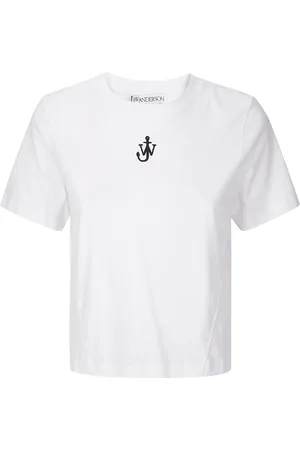 J.W.Anderson Tops, Dames, Wit, S, Katoen, Geborduurd Logo Crop T-Shirt