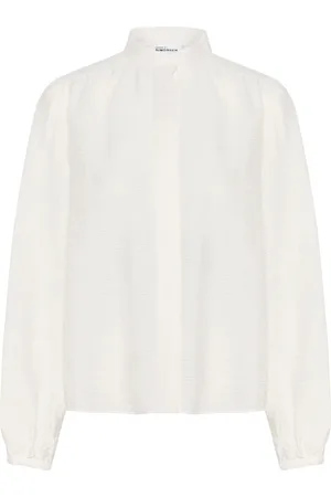 Karen by Simonsen Blouses & Shirts, Dames, Wit, 2Xl, Nylon, Stijlvolle witte blouse met opstaande kraag