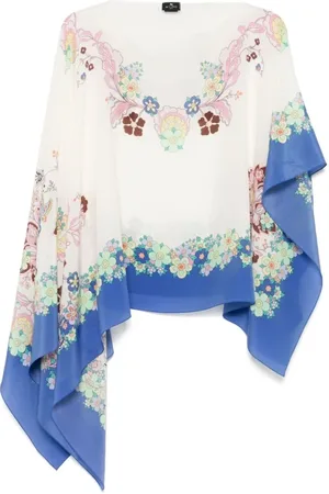 Etro Jassen, Dames, Veelkleurig, ONE Size, Witte Asymmetrische Cape met Lange Mouwen