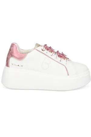 Tosca Blu Schoenen, Dames, Wit, 38 EU, Witte Leren Plateau Sneakers met Strass Vis Accessoires
