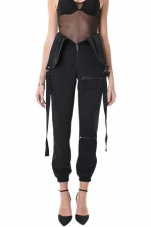 LA HAINE INSIDE US Broeken, Dames, Zwart, S, Zwarte Cargo Salopette Stretch Tech Lw 928