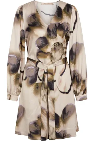 RUE de FEMME Kleedjes, Dames, , M, Leer, Elegante Bloemenjurk met Ballonmouwen