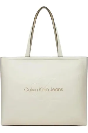 Calvin Klein Tassen, Dames, Wit, ONE Size, Witte Polyurethaan Dames Handtas Lente/Zomer