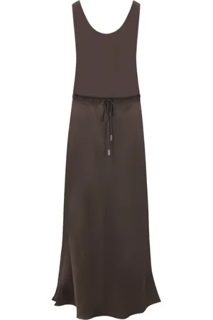 Brunello Cucinelli Kleedjes, Dames, Bruin, M, Satijn, Bruine Mouwloze Satijnen Jurk