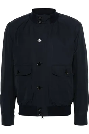BRIONI Jassen, Heren, Blauw, S, Navy Zijden Opstaande Kraag Jas