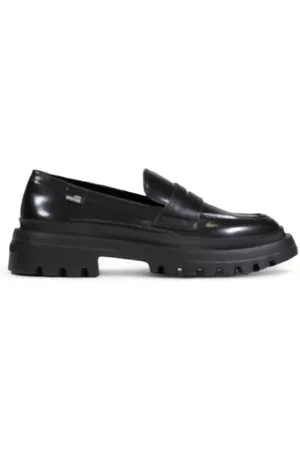 Moschino Schoenen, Dames, Zwart, 40 EU, Zwarte leren mocassin met rubberen zool