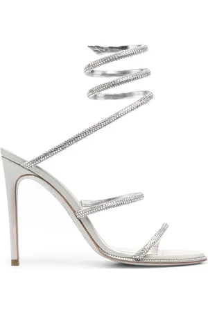 RENE CAOVILLA Schoenen, Dames, Grijs, 37 EU, Cleo Zilveren Strass Sandalen Open Teen