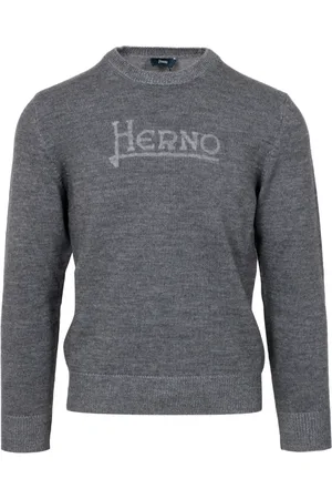 HERNO Truien, Heren, Grijs, M, Wol, Grijze Wollen Blend Gebreide Trui