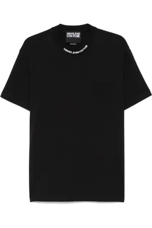 VERSACE Tops, Heren, Zwart, 2Xl, Zwarte Crew Neck T-shirt met Zak