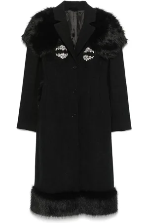 Simone Rocha Mantels, Dames, Zwart, S, Faux Fur Gebeeldhouwde Jas met Bustle