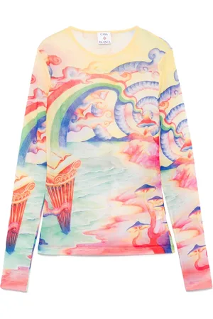 Casablanca Tops, Dames, Veelkleurig, M, Polyester, Multi Colour Crewneck Shirt met Lange Mouwen