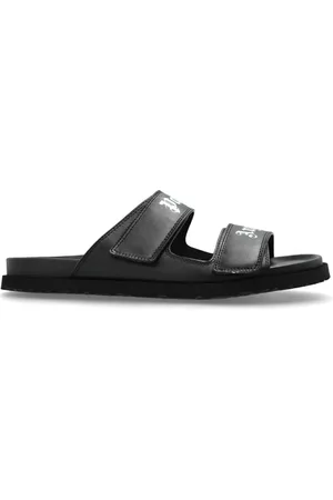 Palm Angels Schoenen, Heren, Zwart, 43 EU, Leer, Leren Slippers met Logo