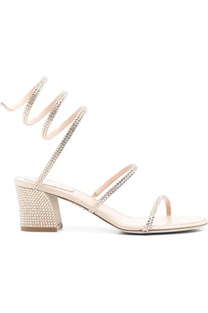 RENE CAOVILLA Schoenen, Dames, Wit, 41 EU, Beige Enkelband Hakken met Open Teen