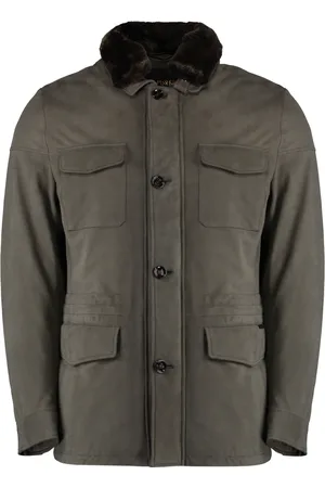 MOORER Jassen, Heren, Grijs, 4Xl, Leer, Leren jas met bontkraag