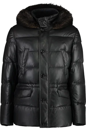 MOORER Jassen, Heren, Zwart, 2Xl, Leren gewatteerde jas met afneembare bont